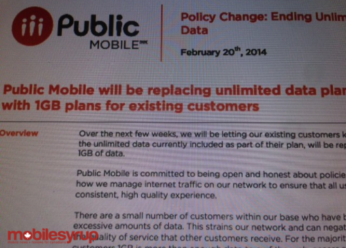 Update: Public Mobile to end Unlimited Data option, will now offer 1GB per month