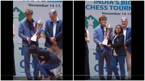 Kolkata chess star touches Magnus Carlsen's feet after her big win. His reaction is viral. Watch