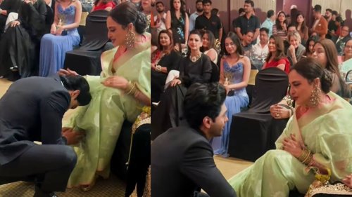 Heeramandi actor Taha Shah Badussha touches veteran actress Rekha's feet in the viral video, watch here