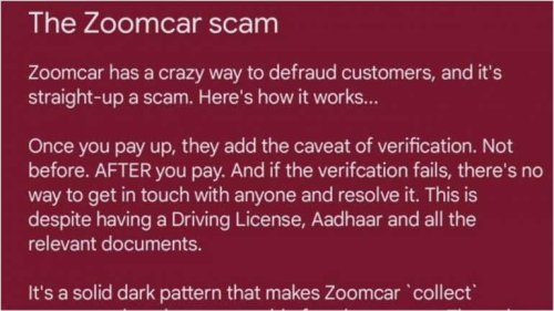 Bengaluru man accuses Zoomcar of defrauding customers, calls it 'straight-up scam'. Company responds