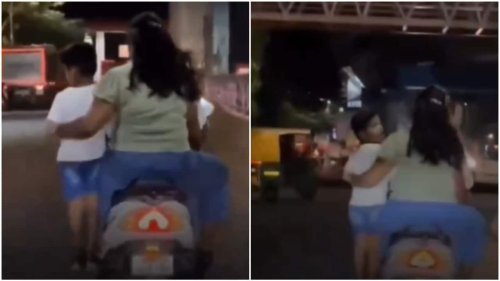 Boy stands on scooter's footrest as helmetless woman holds him in Bengaluru. So unsafe, says internet