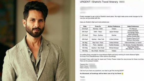 Shahid Kapoor's travel itinerary leaked online