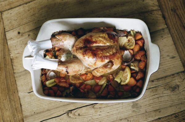J.C. Poirier’s Roasted Chicken, Boursin Cheese, and Mirepoix Vegetables