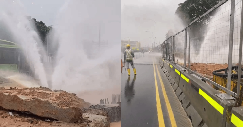 Water pipe dislodged at North-South Corridor construction site in Ang Mo Kio, sprays nearby traffic