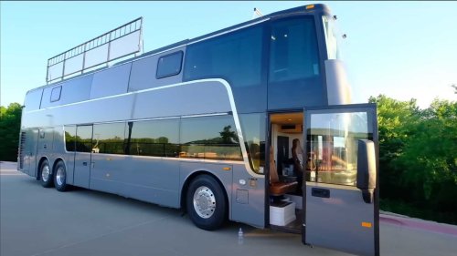 Double-Decker Bus Converted Into Two-Story RV For Family Of Eight