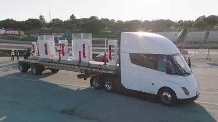 See Tesla Semi Delivering Pre-Assembled Superchargers At Laguna Seca