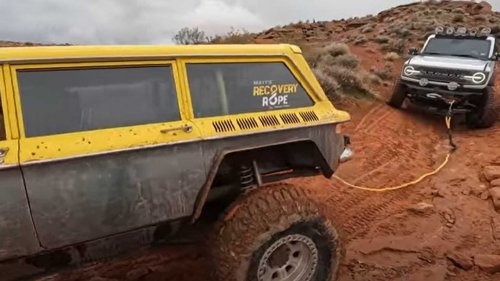 Ford Bronco Rescued Out Of Tight Spot By Off-Road Chevy Corvair Wagon