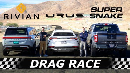 Rivian R1S Electric SUV Drag Races Lambo Urus, Shelby F-150 Super Snake