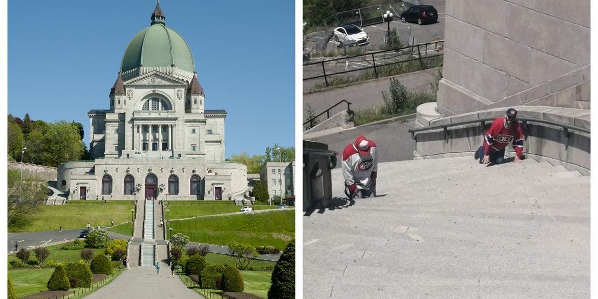 Habs Fans Were Spotted Crawling Up The Montreal Oratory Steps On Their Knees