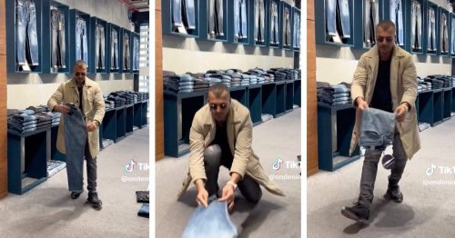 Fashion Designer Shows Amazing Trick for Folding Jeans in a Single Motion