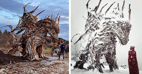 Artist Creates Powerful Dragon Sculpture Out of Trees Destroyed by a Storm