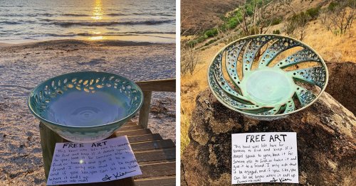 Artista deja piezas de cerámica artesanal en lugares inesperados como regalos para la gente