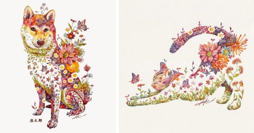 Artist Transforms Animals Into Botanical Gardens in Colorful Watercolor Paintings