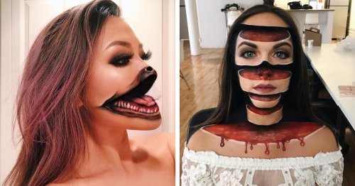 Former Teacher Uses Mind-Bending Makeup Illusions to Split People into Pieces