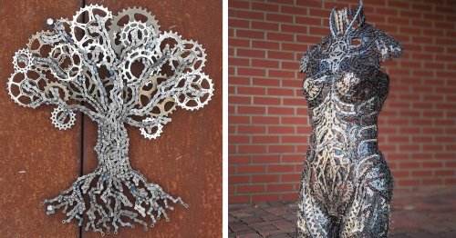 Artist Turns Old Bike Chains Into Spectacular Metal Sculptures Inspired by Nature and Humans