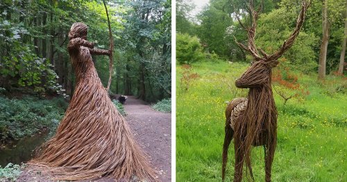 Artist Fills Forest with Life-Size Sculptures Made from Woven Rods of Willow