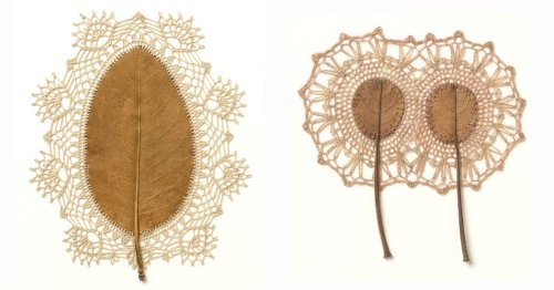 Artist Adorns Dried Leaves With Intricate Crochet Doily Designs