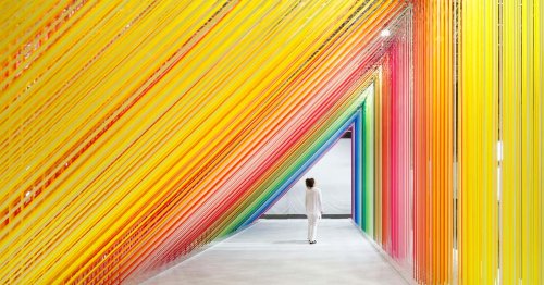 6,000 Strips of Japanese Washi Tape Converge To Create a Curtain of Rainbows