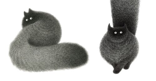 Charming Ink Drawings Reimagine Fluffy Black Cats as Adorable Balls of Fur