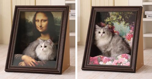 This 3D Mona Lisa Painting Cat Bed Will Turn Your Feline Friend Into a Masterpiece