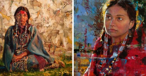 Interview: Expressive Palette Knife Paintings of Native Americans in Authentic Native Clothing