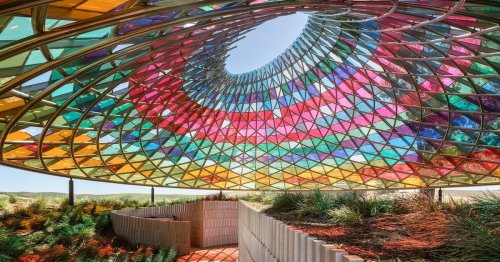 Mosaic Canopy Made of 832 Colorful Glass Tiles Reflects a Spectrum of Sunlight