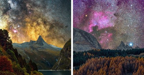 Otherworldly Images of Andromeda Galaxy Over a Tiny Swiss Village