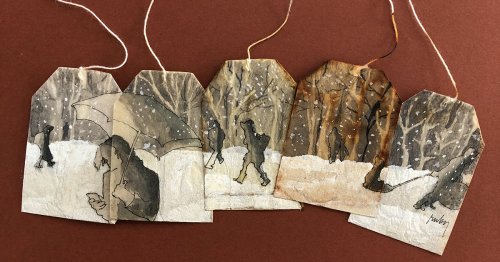 Artist Turns Used Tea Bags Into Miniature Canvases for Daily Watercolor Paintings