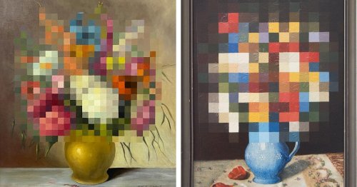 Painter Transforms Vintage Oil Artworks Into Playfully Pixelated Paintings