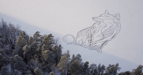 Artist Spends 4 Hours "Drawing" Enormous Fox on a Frozen Lake