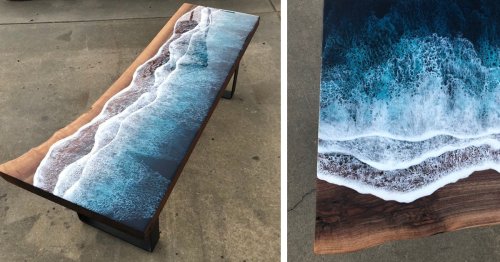 Amazing Wood and Resin Ocean Coast Tables Look Like Living Shores With Moving Tides