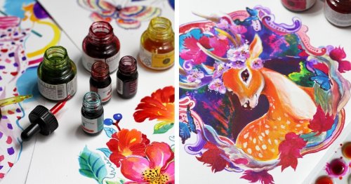 Artist Uses Vibrant Colored Inks To Breathe Vivid Life Into Her Illustrations