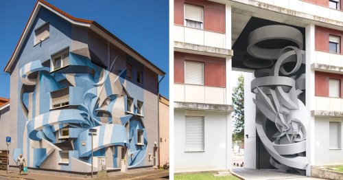 Mind-Bending Optical Illusion Murals Turn Ordinary Buildings into Giant 3D Abstractions