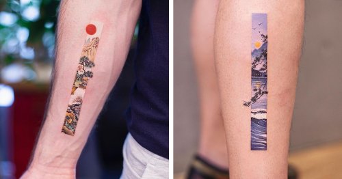 Rectangular Tattoos Contain Tiny Delicate Paintings Inspired by Chinese Art