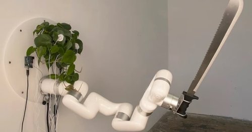 Living Plant Controls a Robot Arm Wielding a Machete