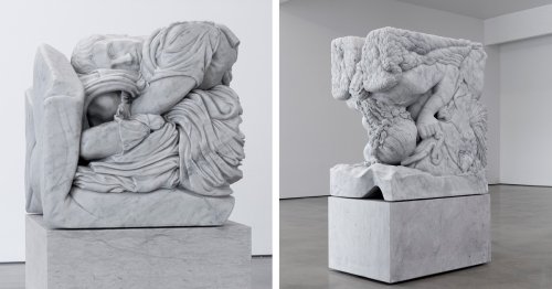 Artist Compresses Classical Sculptures Into Small Marble Cubes