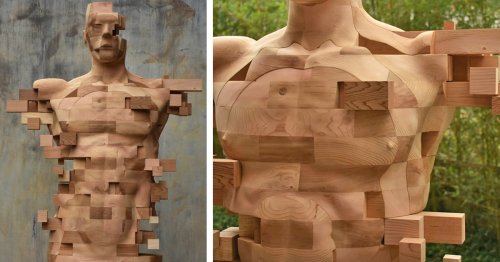 Sculptor Creates “Glitchy” Wooden Figures and Shares His Process on Instagram