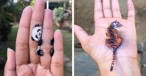 Artist Paints Amazing 3D Art Illusions on Her Own Hand