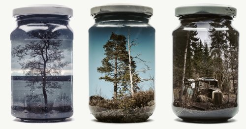 Nostalgic Landscapes Captured in Jars Using an In-Camera Double Exposure Technique