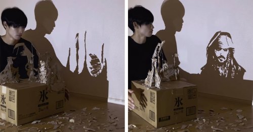 Cardboard Cutouts Cast Incredible Shadow Art That Transforms as You Rotate It