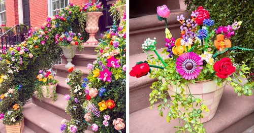 Woman Transforms Her NYC Stoop With Vibrant Display of LEGO Flowers