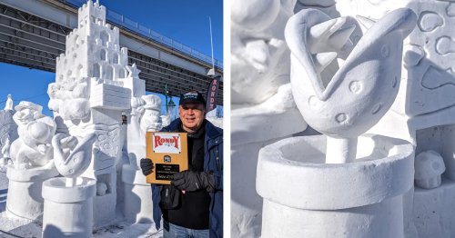 Amazing ‘Super Mario’ Snow Sculpture Filled With Details From the Beloved Game