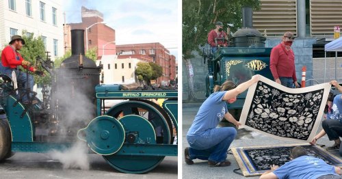 Every Year a Vintage Steamroller Creates Massive Prints on San Francisco Streets