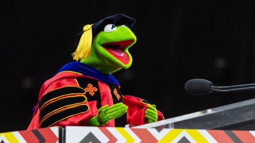 Frosch Kermit hält Rede vor Uni-Absolventen