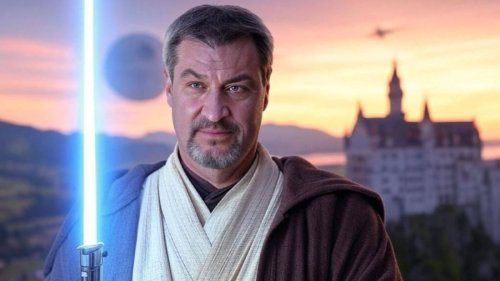 Söder grüßt zum Stars-Wars-Tag in Jedi-Kluft mit Lichtschwert
