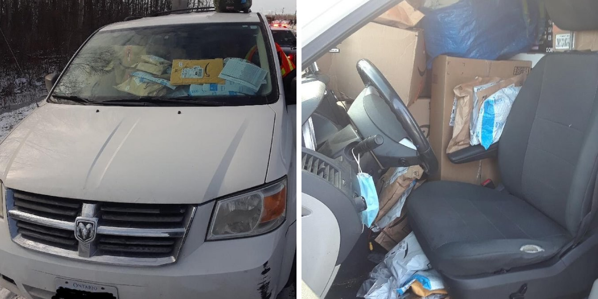 Ontario Driver Stopped Because Their Car Was Absolutely Packed With Amazon Boxes (PHOTOS)