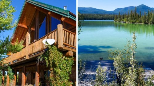 This Rustic Log Cabin Is For Sale In BC & It's Right Alongside A Stunning Emerald Green Lake