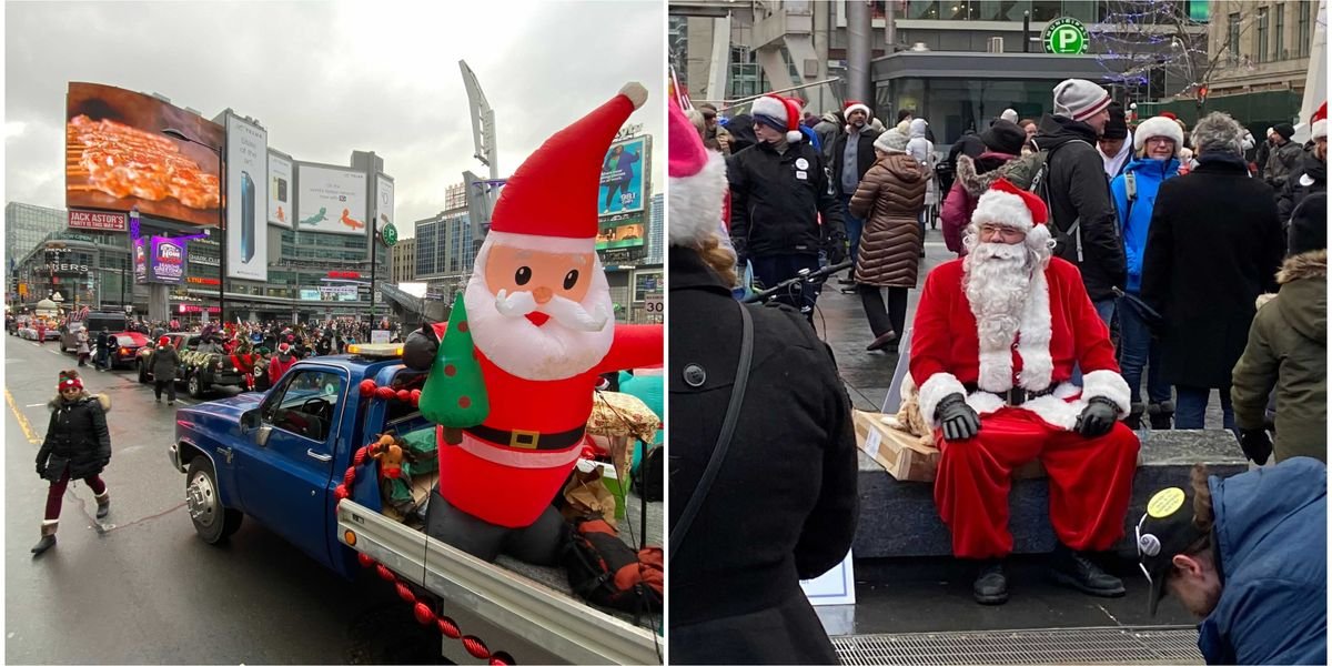There's An Unauthorized Anti-Lockdown Holiday Parade Happening At Yonge Dundas Right Now