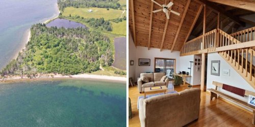 This House For Sale In Nova Scotia Is On A Lake & There's A Crescent-Shaped Golden Sand Beach