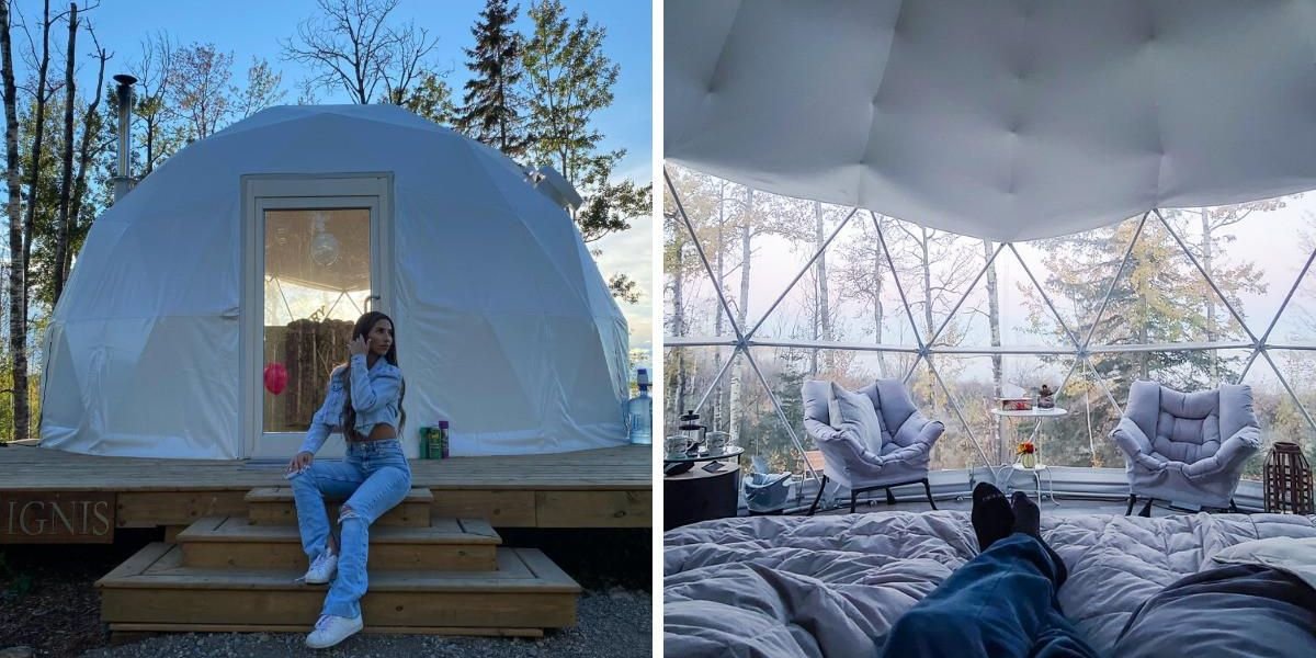 This Alberta Glamping Spot Is The Perfect Off-Grid Vacay & You Can Kayak In A Private Lake